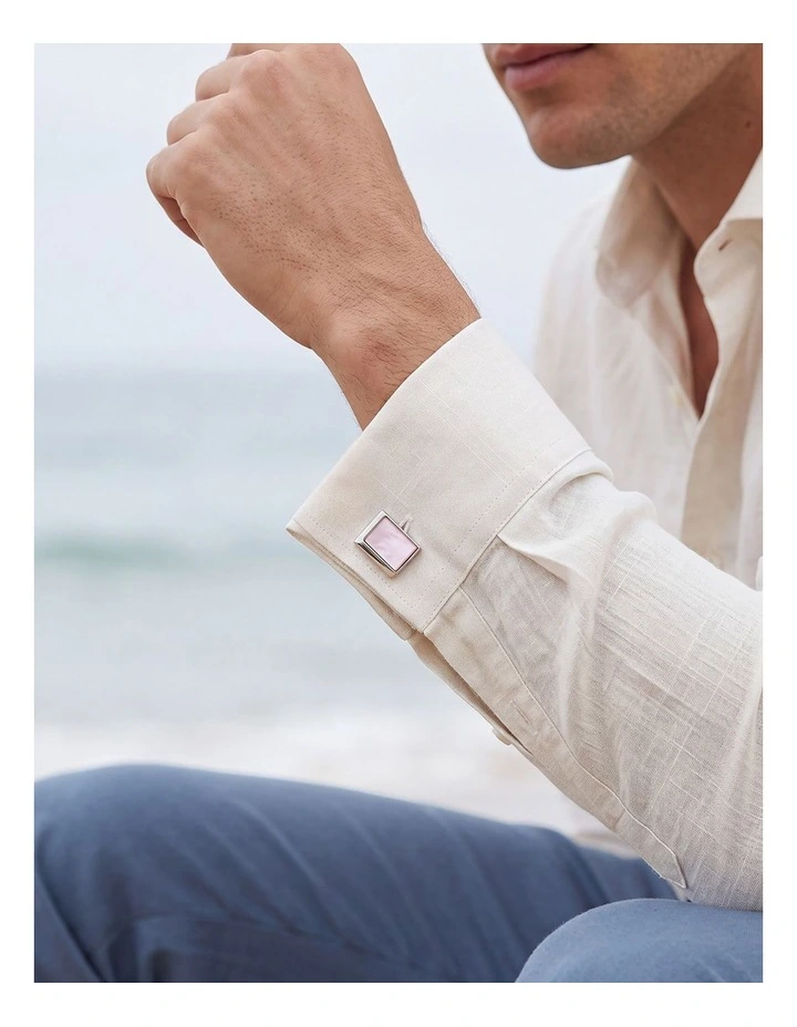 Rhodium Pink Mother Of Pearl Cufflinks image 2