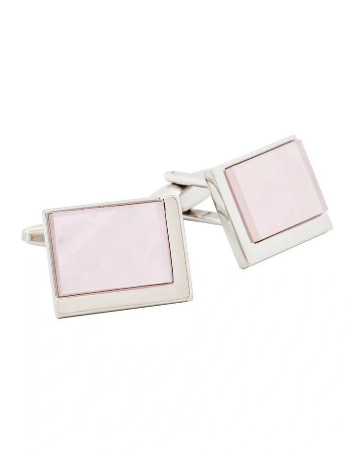 Rhodium Pink Mother Of Pearl Cufflinks image 3