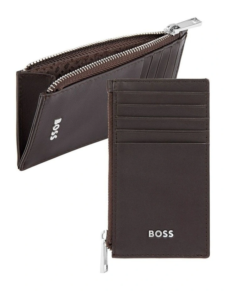 Boss Card Holder zip Classic Smooth Brown Leather image 1