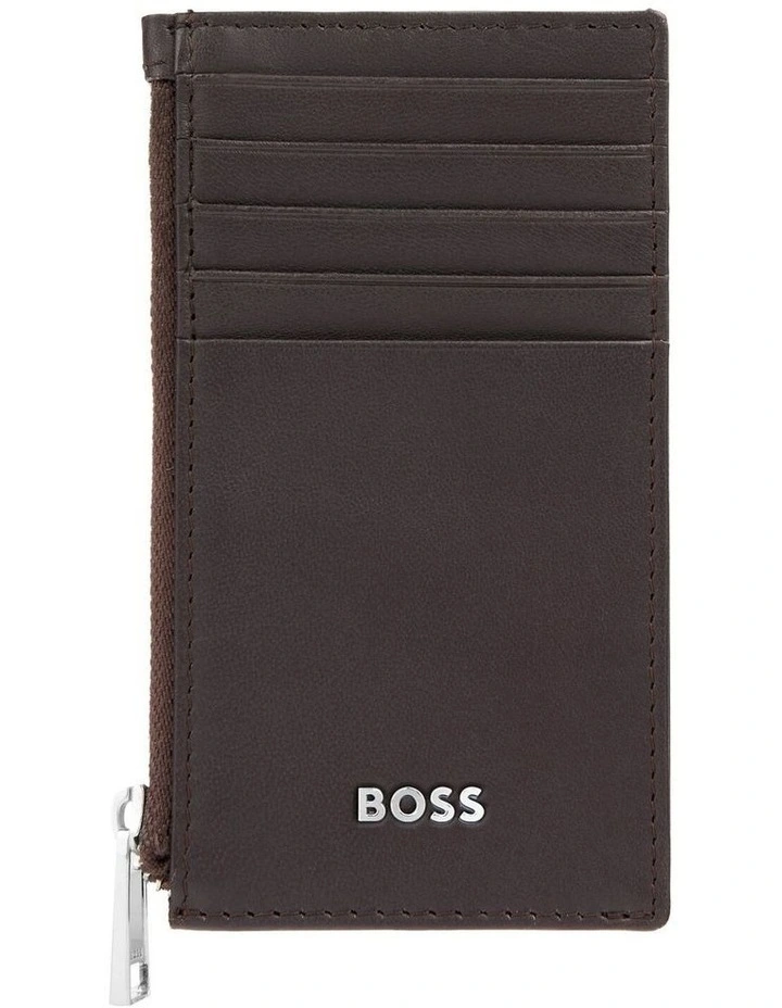 Boss Card Holder zip Classic Smooth Brown Leather image 2