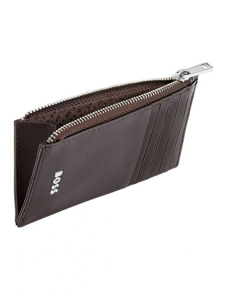 Boss Card Holder zip Classic Smooth Brown Leather image 3