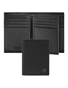 Boss Card Holder with flap Double B Saffiano Black Leather