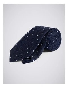 Navy Polka Dot Silk & Linen Tie