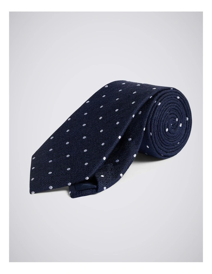 Navy Polka Dot Silk & Linen Tie image 1