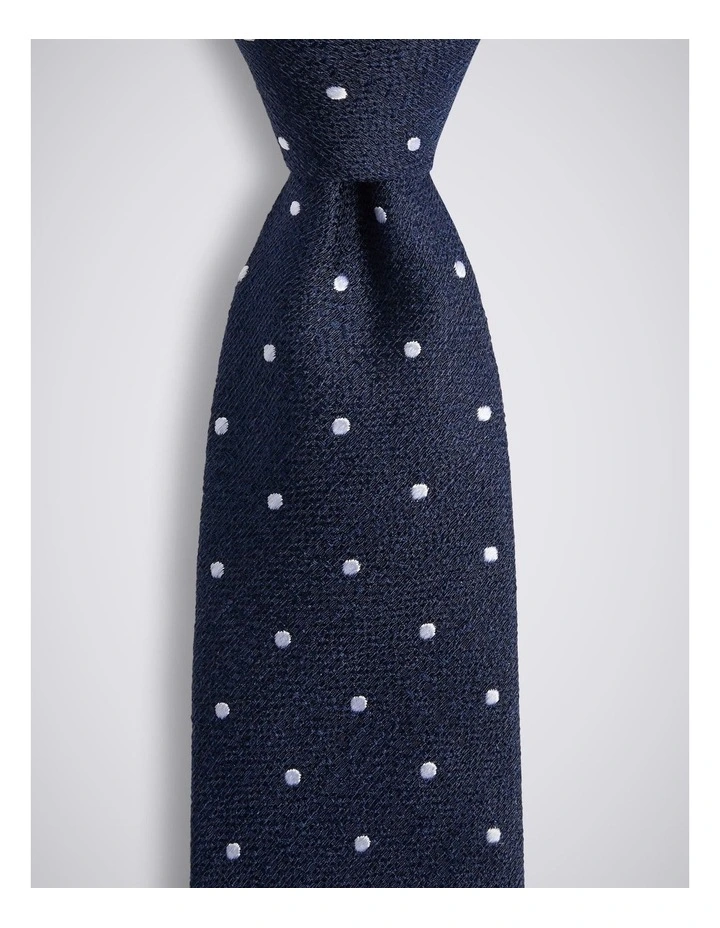 Navy Polka Dot Silk & Linen Tie image 2