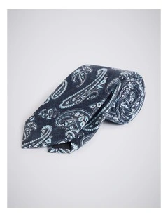 Italian Navy Blue Paisley Silk Tie