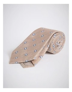 Neutral Navy Clover Medallion Linen & Silk Tie