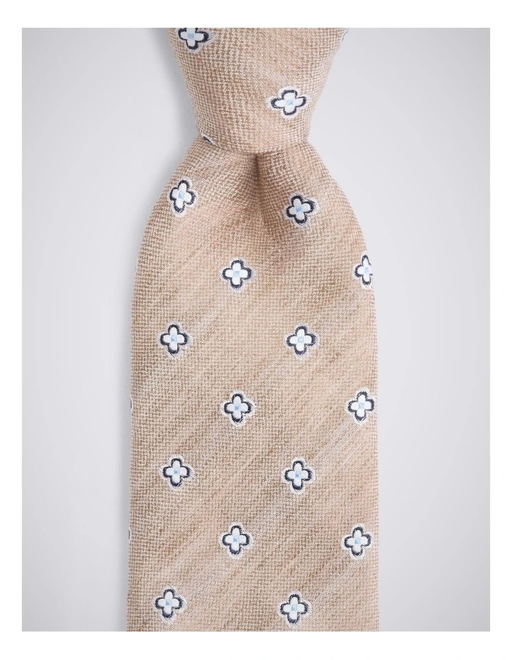 Neutral Navy Clover Medallion Linen & Silk Tie image 2