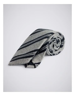 Italian Light Grey & Navy Wool Stripe Tie