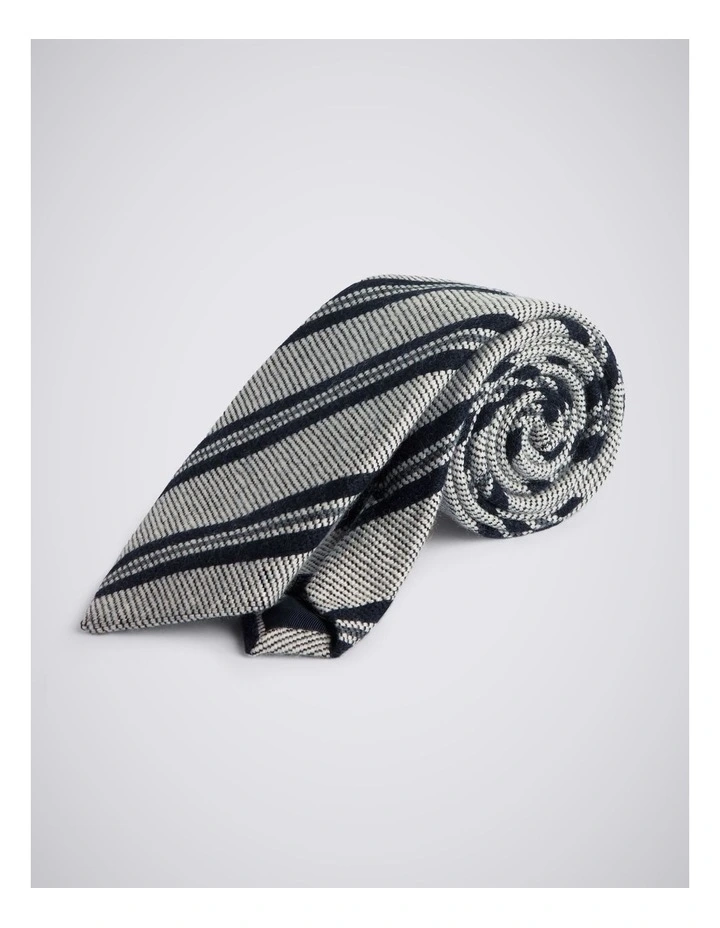 Italian Light Grey & Navy Wool Stripe Tie image 1