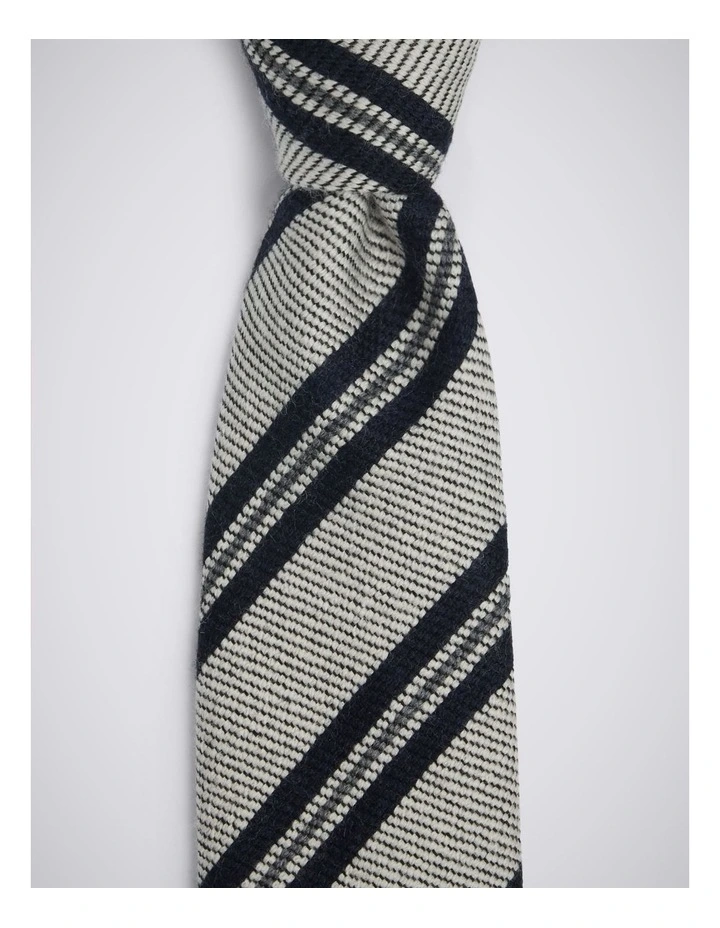 Italian Light Grey & Navy Wool Stripe Tie image 2