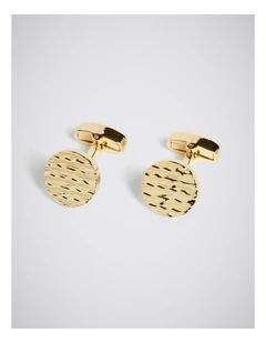 Gold Textured Round Cufflinks