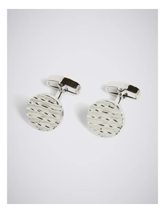 Silver Textured Round Cufflinks