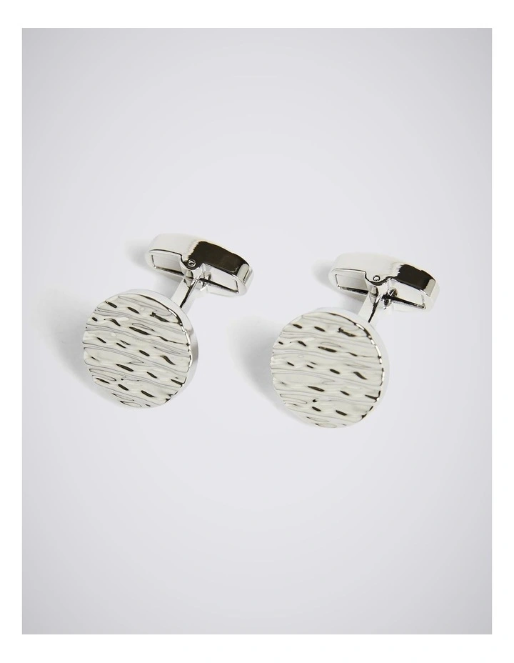 Silver Textured Round Cufflinks image 1