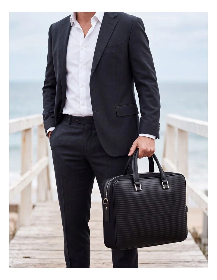 Canvas Black Leather Breif Case image 2