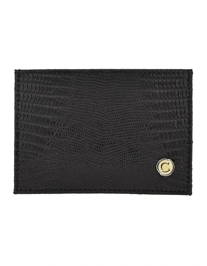 Black Leather Croc Card Wallet image 1
