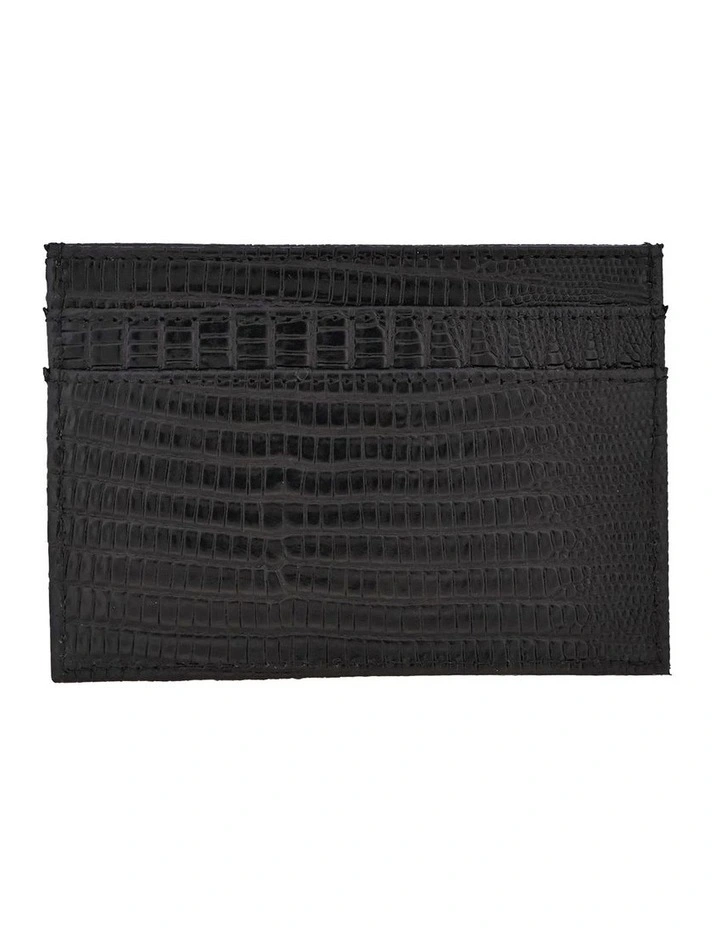 Black Leather Croc Card Wallet image 4