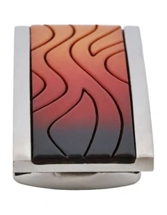 Brushed Stainless Steel Money Clip with Wood Flame Pattern