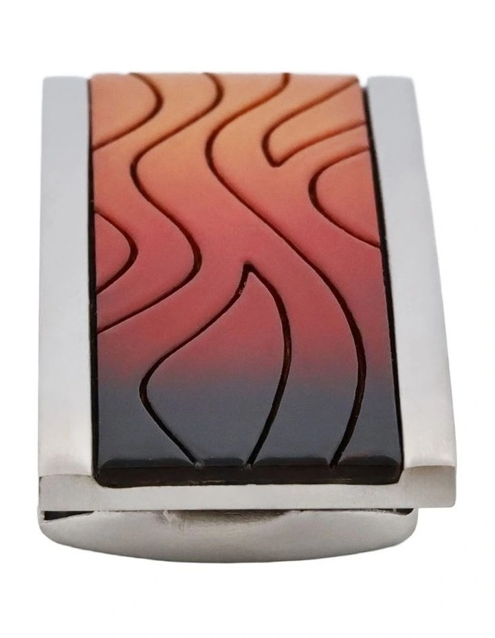 Brushed Stainless Steel Money Clip with Wood Flame Pattern image 1