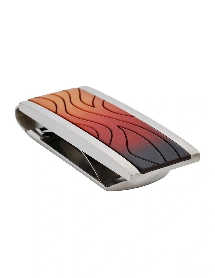 Brushed Stainless Steel Money Clip with Wood Flame Pattern image 2