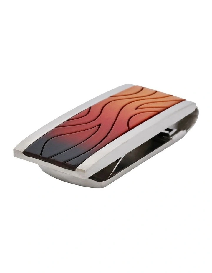 Brushed Stainless Steel Money Clip with Wood Flame Pattern image 3