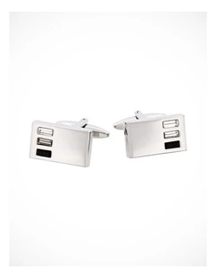 Rhodium Plated Jet Black Diamond & Crystal Cufflinks