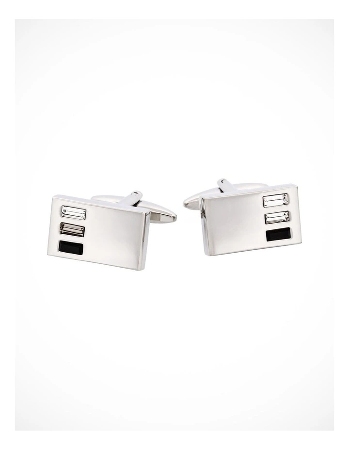 Rhodium Plated Jet Black Diamond & Crystal Cufflinks image 1