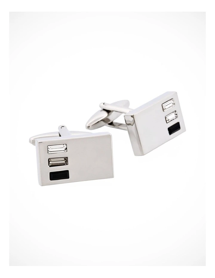 Rhodium Plated Jet Black Diamond & Crystal Cufflinks image 2