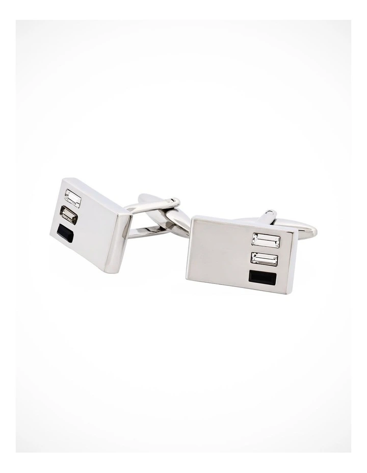 Rhodium Plated Jet Black Diamond & Crystal Cufflinks image 3