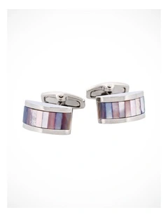 Polished Rhodium Plated Wedge Shape Multi Coloured Mother Of Pearl Cufflinks