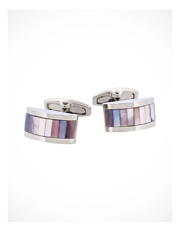 Polished Rhodium Plated Wedge Shape Multi Coloured Mother Of Pearl Cufflinks image 1