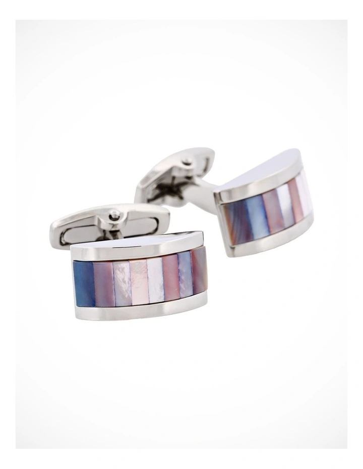 Polished Rhodium Plated Wedge Shape Multi Coloured Mother Of Pearl Cufflinks image 2