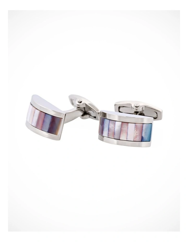 Polished Rhodium Plated Wedge Shape Multi Coloured Mother Of Pearl Cufflinks image 3