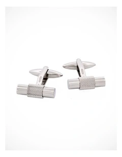 Polished Stainless Steel T-Bar Cufflinks with Textured Band
