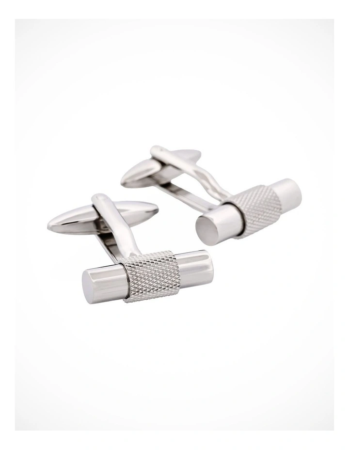 Polished Stainless Steel T-Bar Cufflinks with Textured Band image 2