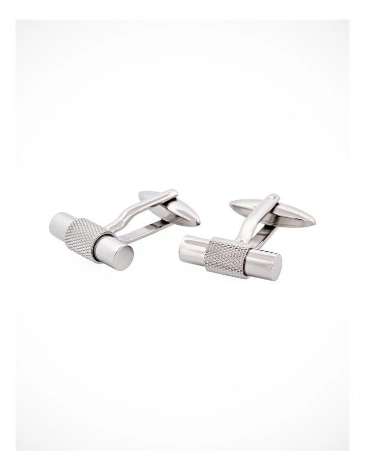 Polished Stainless Steel T-Bar Cufflinks with Textured Band image 3