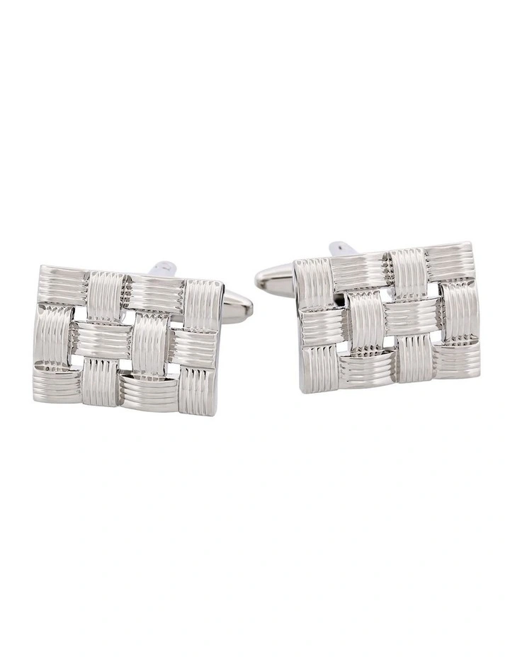 Rhodium Plated Cufflinks with Chunky Mesh image 1