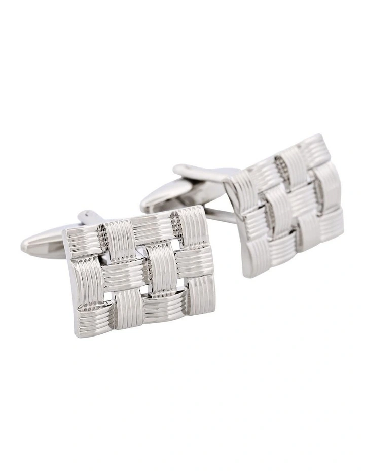 Rhodium Plated Cufflinks with Chunky Mesh image 2