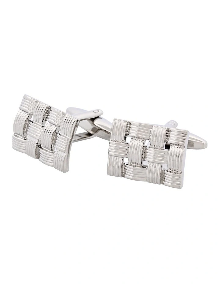Rhodium Plated Cufflinks with Chunky Mesh image 3