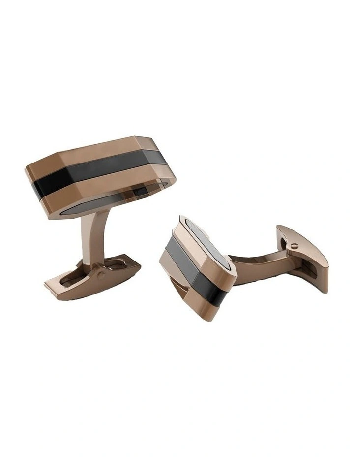 Ion Plated Coffee & Black Striped Stainless Steel Cufflinks image 1