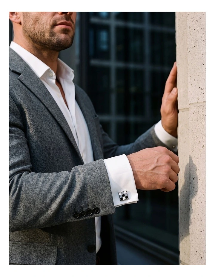 Black Grey & White Enamel Cufflinks image 2