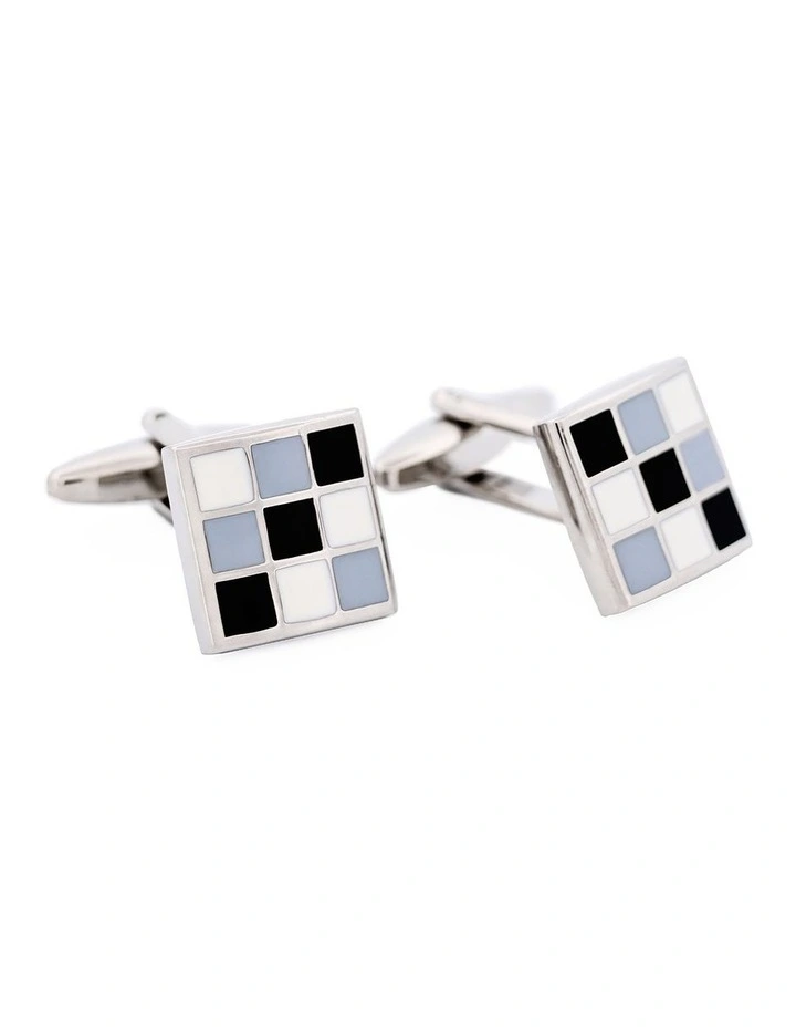 Black Grey & White Enamel Cufflinks image 3