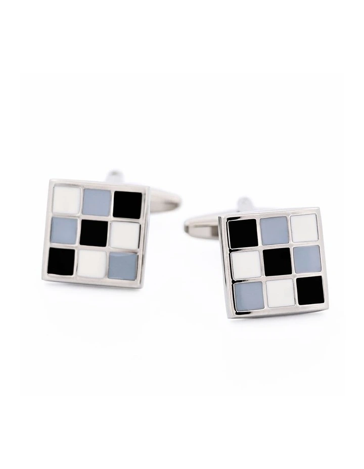 Black Grey & White Enamel Cufflinks image 4