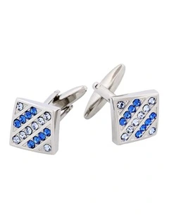 Rhodium Plated Light Sapphire & Sapphire Crystal Cufflinks