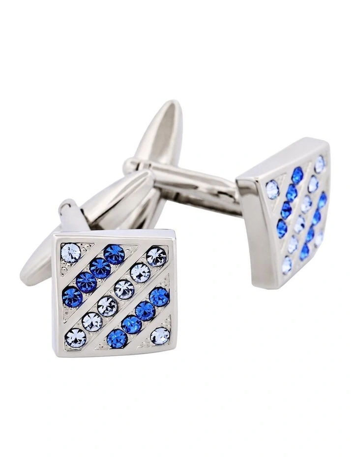 Rhodium Plated Light Sapphire & Sapphire Crystal Cufflinks image 2