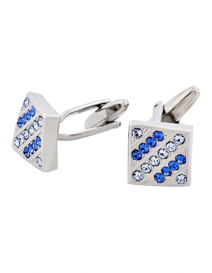 Rhodium Plated Light Sapphire & Sapphire Crystal Cufflinks image 3