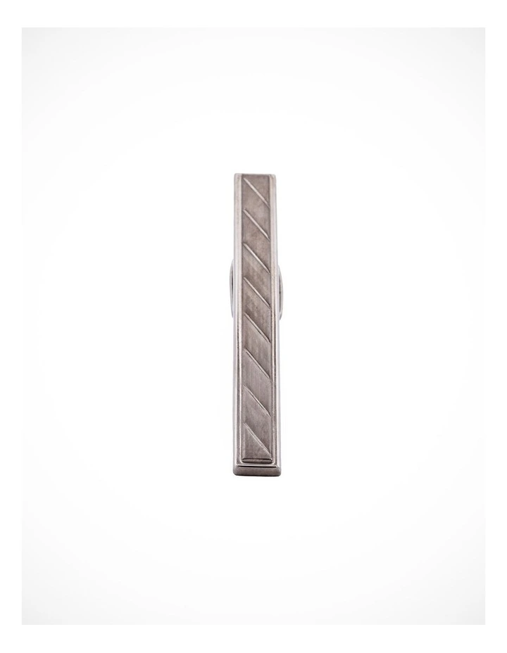Antique Diagonal Ribbed Rhodium Plated Tie Bar image 1