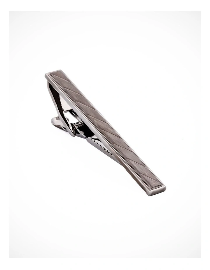 Antique Diagonal Ribbed Rhodium Plated Tie Bar image 2