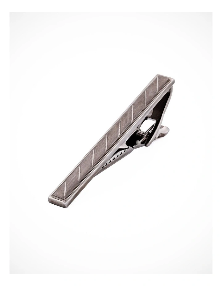 Antique Diagonal Ribbed Rhodium Plated Tie Bar image 3