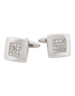 Rhodium Plated Square Crystal Cufflinks